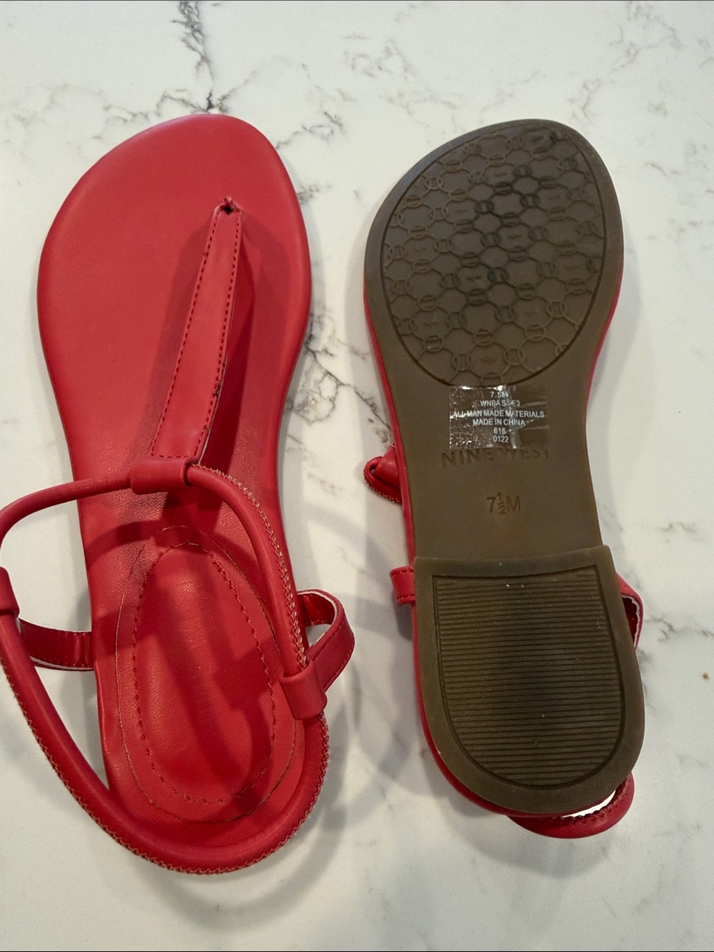 Nina Red Flat T-Strap Sandals